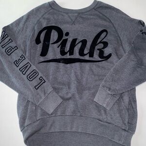 VICTORIA’S SECRET PINK CHARCOAL SWEATSHIRT WITH VELVET LOGO TRENDING 2000s PINK
